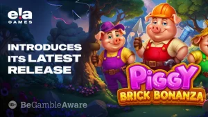 Tampilan visual slot Piggy Brick Bonanza dengan tema bangunan
