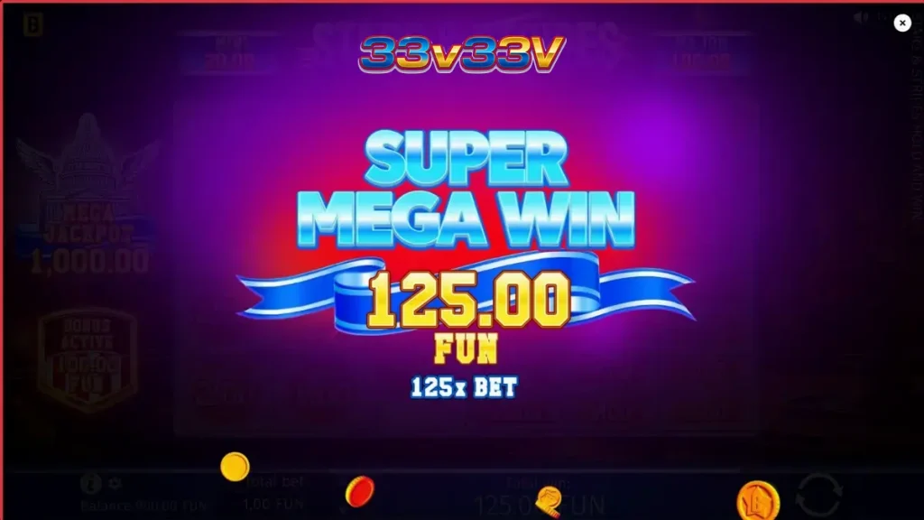 Tampilan visual slot Stars & Stripes Hold and Win dengan tema perayaan Amerika di perangkat seluler.